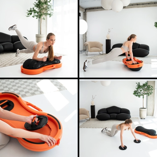 Integrált fekvőtámasz-fogantyúk és pumpa a csomagban