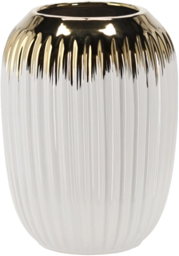 Kerámia váza 15 × 15 × 20 cm fehér–arany