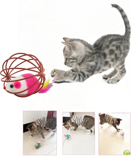 Plüss egér tollakkal és csörgővel