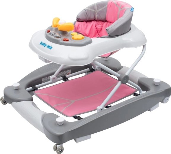 Baby Mix rózsaszín 2 az 1-ben bébikomp hintafunkcióval és szilikon kerekekkel