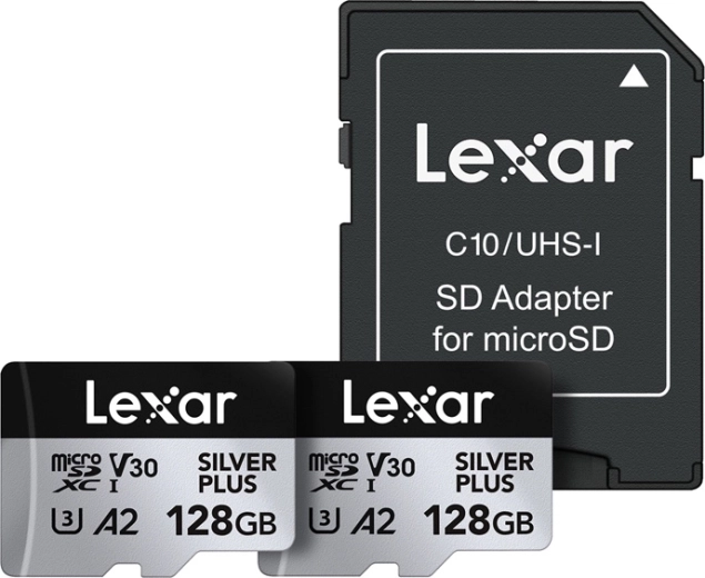 LEXAR High-Performance Silver Plus microSDXC 128 GB memóriakártya készlet (2 db) + adapter