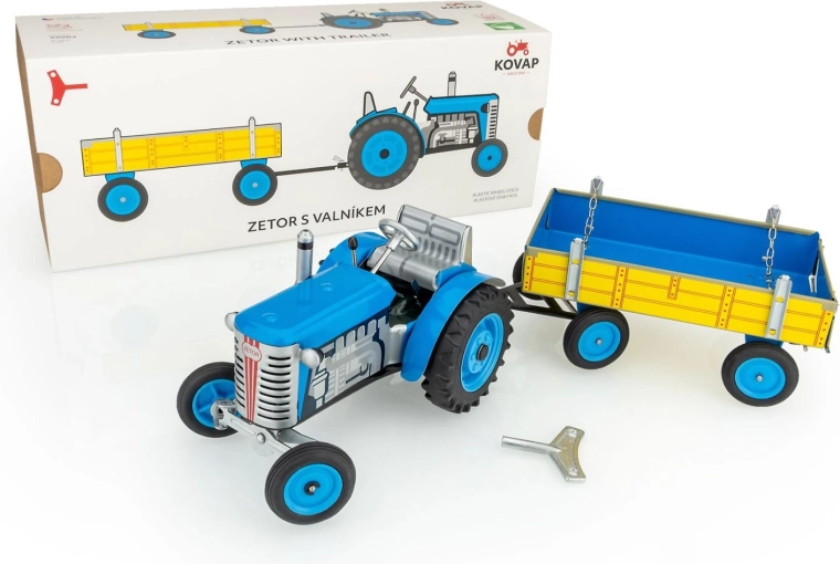 Zetor traktor billenőplatós pótkocsival, felhúzós, fém, 28 cm KOVAP