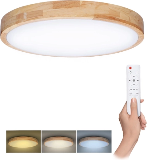Solight LED mennyezeti és fali lámpatest távirányítóval, Solid Oak 60 W, 51 cm, fényerőszabályozható, CCT 3000–6500 K
