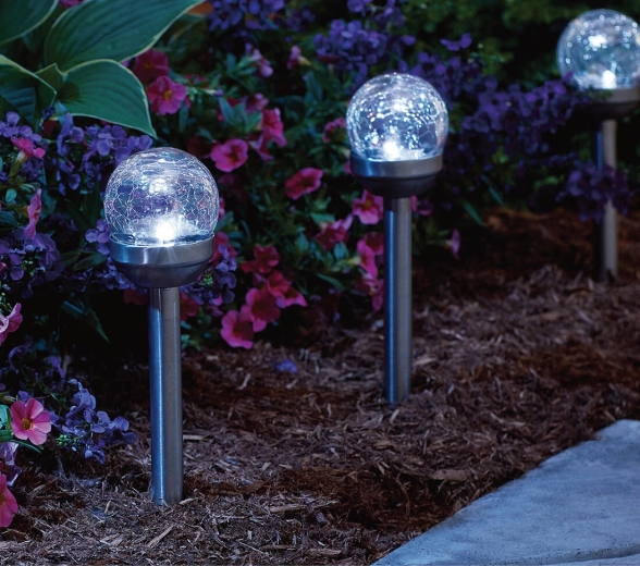 Szolár kerti gömb lámpa 6 cm, színváltós, rozsdamentes acél/üveg, IP44