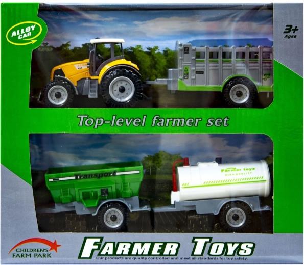 Narancssárga traktor cserélhető pótkocsikkal