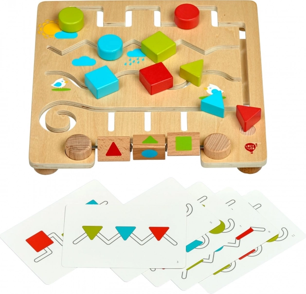 Fa labirintus geometriai formákkal és mintakártyákkal LUCY & LEO