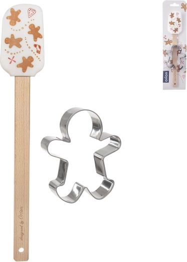 Szilikon konyhai spatula fa nyéllel és mézeskalács forma