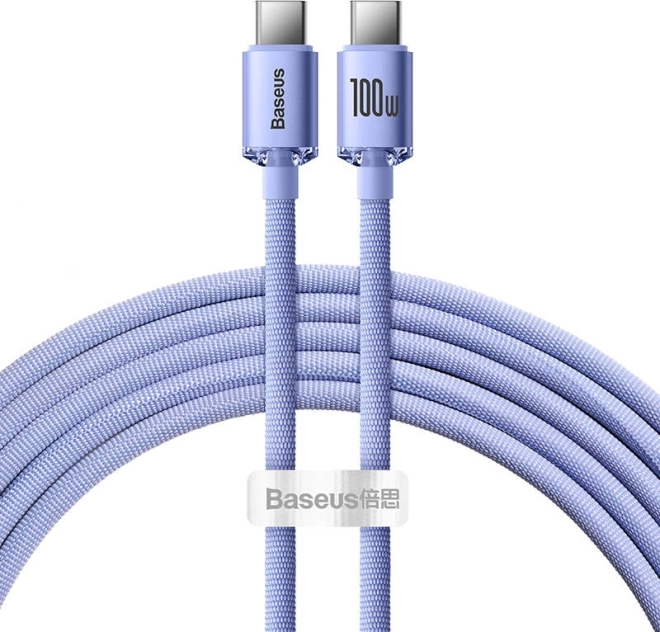 Baseus Crystal Shine USB‑C – USB‑C kábel 100 W, 2 m, lila