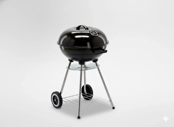 Kerek faszenes grill fedéllel és kerekekkel 46 × 44 × 71 cm