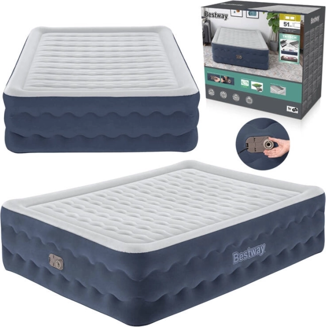 Bestway felfújható Queen Tritech matrac beépített pumpával 203 × 152 × 51 cm