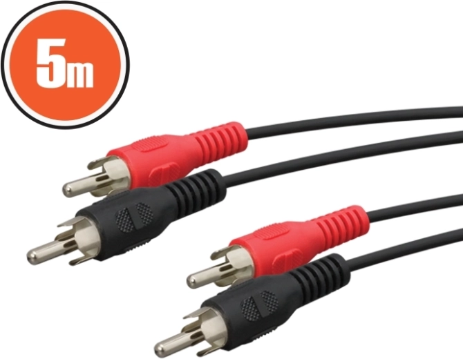 RCA audiokábel 5 m, piros és fekete