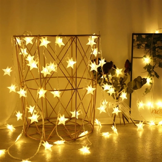 Karácsonyi fényfüzér csillagokkal, 100 LED, meleg fehér, 10 m