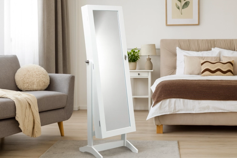 Fehér ékszerszekrény tükörrel Grand 41,5 × 36,5 × 147 cm