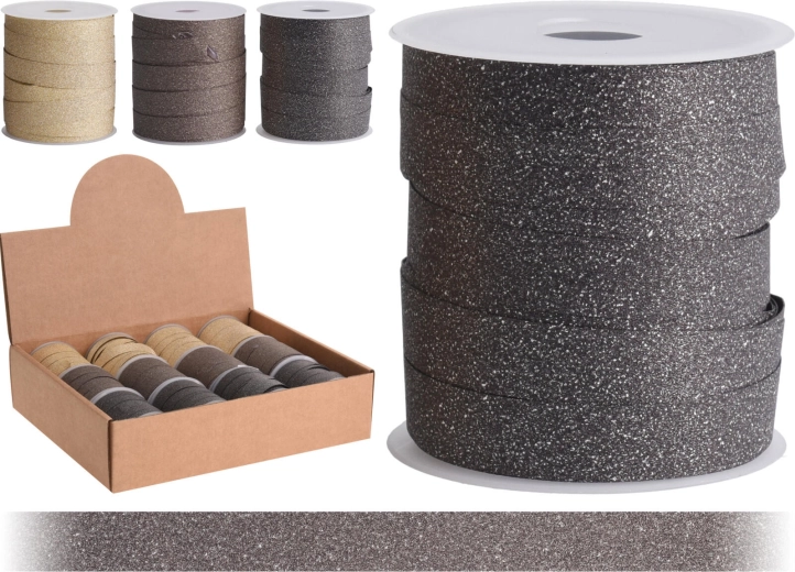 Csillogó kötőszalag 10 m × 1 cm – barna és arany mix