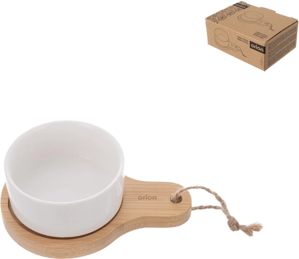 Porcelán tálka bambusz szervírozó tálcával Whiteline