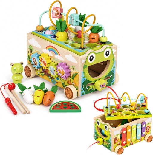Fa alakú, multifunkciós, aktív játékkocka járássegítővel, béka ECOTOYS