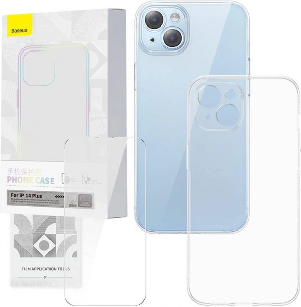 Átlátszó tok és edzett üveg BASEUS Corning iPhone 14 Plus-hoz