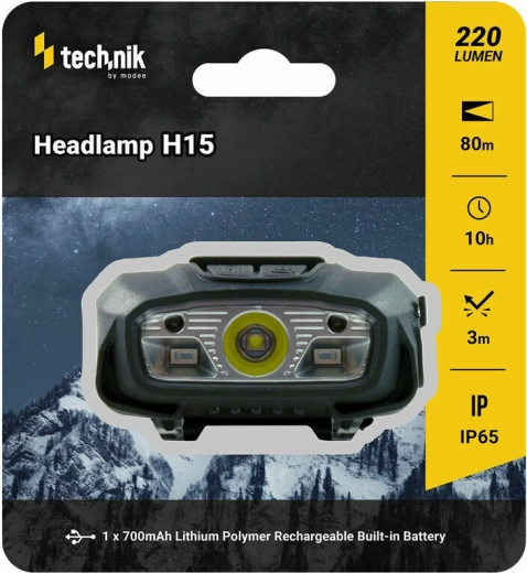 Technik MT-H15 gumírozott fejlámpa piros fénnyel