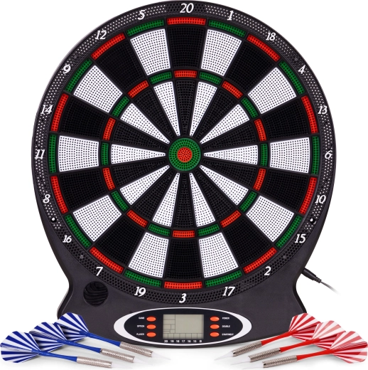 Elektronikus darts tábla LCD‑vel, 38 cm, 18 játék, szett 6 darab nyíllal