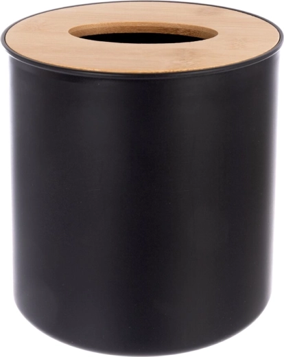 Fekete kozmetikai szemetes műanyagból bambusz elemmel