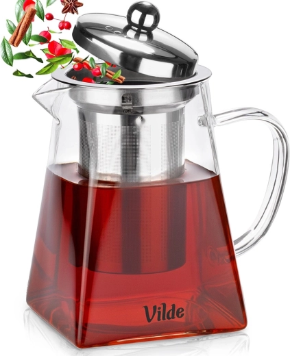 Üveg teáskanna rozsdamentes acél teafilterrel 730 ml
