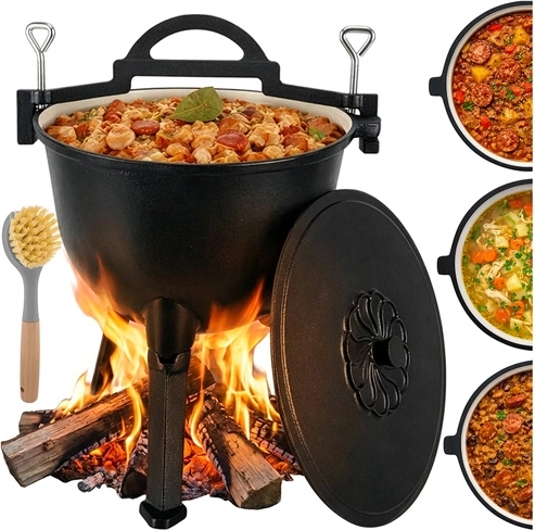 Zománcozott vas bogrács tűzhöz 10 l KAMINER állvánnyal és fedővel