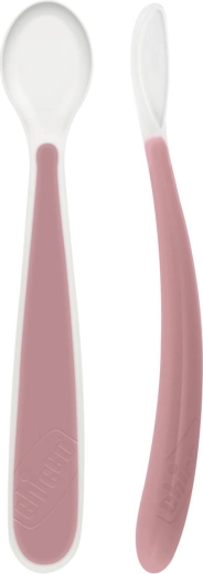 Chicco Soft szilikonkanál, rózsaszín, 2 db, 6 hó+