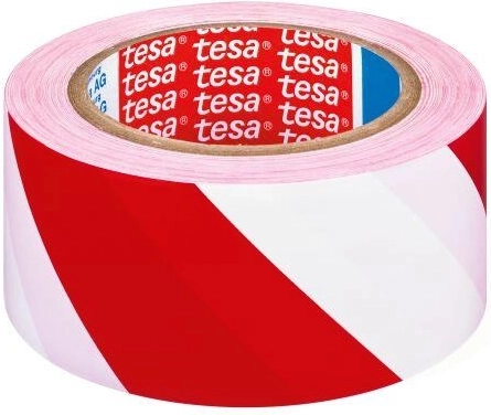 Öntapadó figyelmeztető szalag 50 mm × 33 m piros–fehér TESA