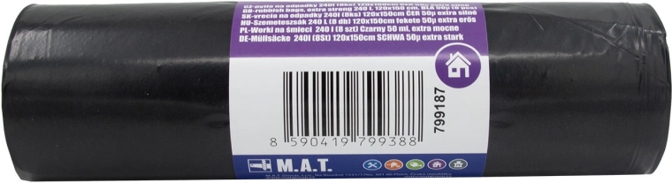 240 l-es szemeteszsákok, extra erősek, fekete (8 db)