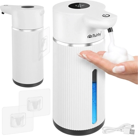 Érintésmentes szappanadagoló 420 ml RUHHY LED kijelzővel és USB‑C-vel