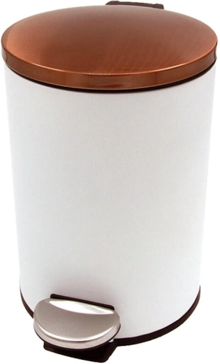 Pedálos szemetes 3 l, kerek, műanyag betéttel – fehér, rézszínű fedéllel