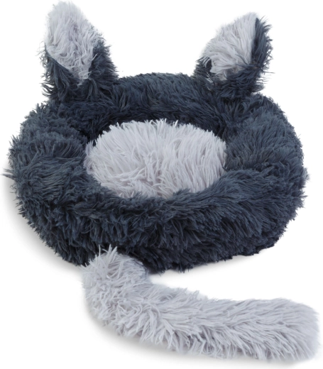 Kerek, fekete plüss fekhely macskáknak, 40 cm