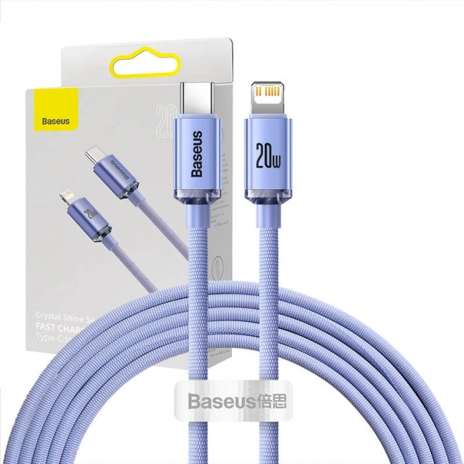 Baseus Crystal USB‑C – Lightning kábel 2 m, 20 W PD, lila