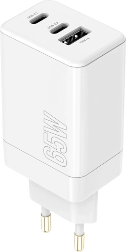 Maxlife 65W USB-C PD/QC fali töltő 2× USB‑C és 1× USB‑A csatlakozóval, fehér