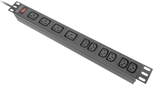 Lanberg rack tápegység-elosztó PDU 19" 1U 16 A, 4× C19 + 6× C13, 2 m betápkábel, fekete