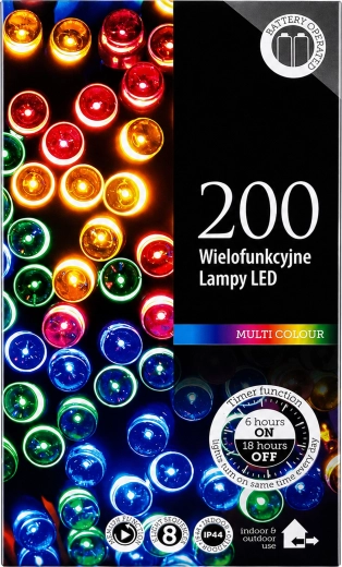 Karácsonyi LED fényfüzér 20 m, 200 RGB dióda - 1 darab