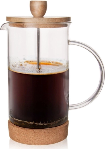 1 l-es üveg french press bambusz fedéllel és parafa talppal