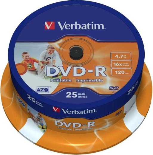 Verbatim DVD-R 4,7 GB 16x széles, tintasugaras nyomtatásra alkalmas felülettel – 25 db