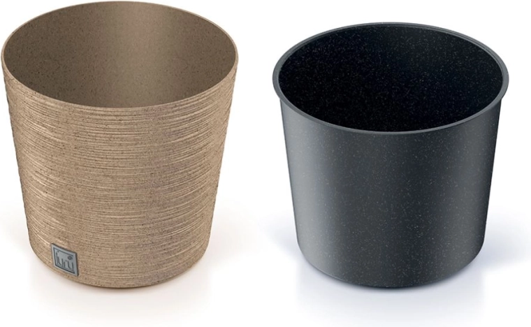 Furu Round Low Eco Wood kerek, alacsony kaspó betéttel 25 cm – naturo