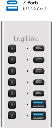 USB hub 7× porttal, kapcsolókkal és 2 az 1-ben kábellel