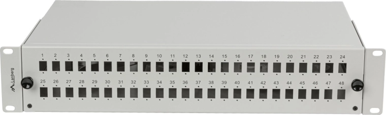 Lanberg optikai patch panel 48 porttal, SC simplex / LC duplex, 19"-os rackbe, 2U, szürke