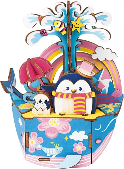 Fa 3D puzzle zenélő doboz Pingvin az óceánban