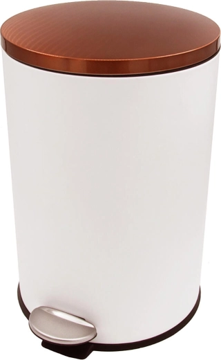 Pedálos szemetes 20 l, kerek, fehér, rézszínű fedéllel