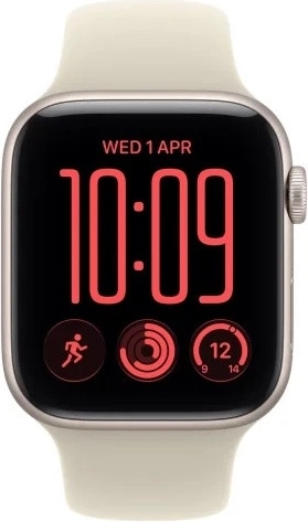 Apple Watch SE 3 GPS + Cellular 44 mm-es, holdfény színű alumíniumtokkal és homokszínű sportpánttal, S/M