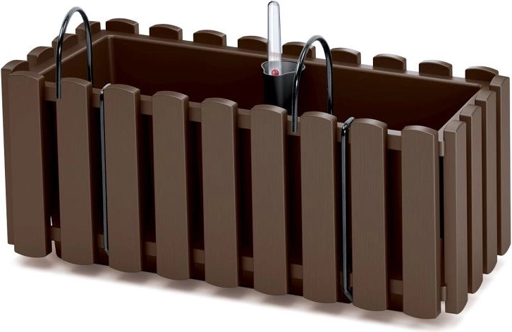 Felakasztható önöntöző balkonláda korlátra, 38 cm, barna