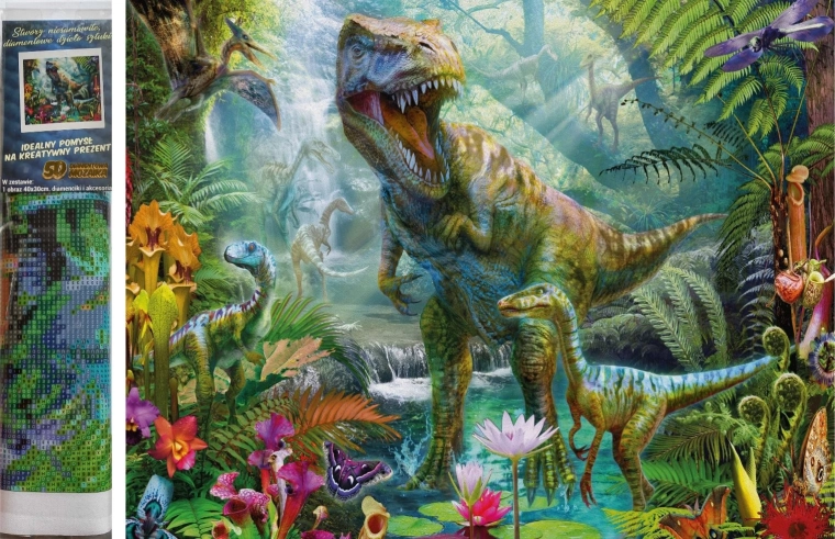 Gyémántszemes festés – dinoszaurusz világ 30 × 40 cm