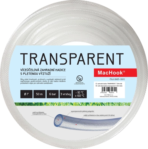 Átlátszó kerti tömlő 1″, 50 m, fehér
