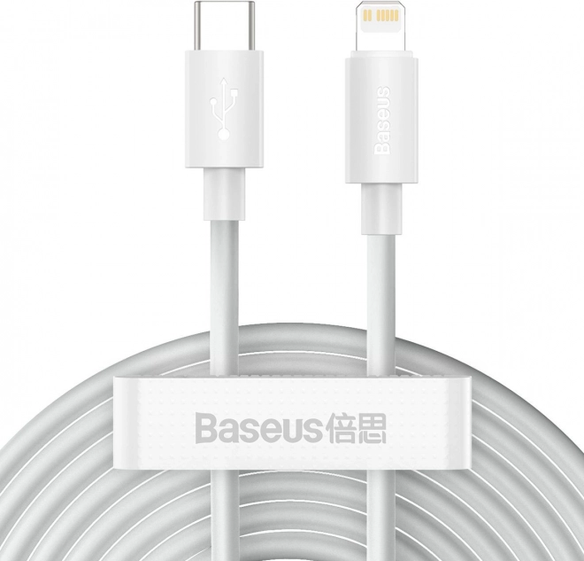 Baseus Simple Wisdom USB‑C – Lightning kábelkészlet, 20 W PD, 1,5 m, fehér (2 db)