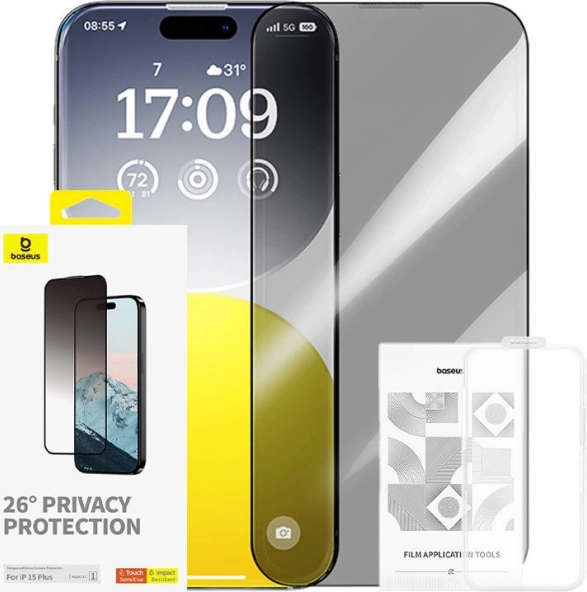 Baseus adatvédelmi edzett üveg iPhone 15 Plus-hoz