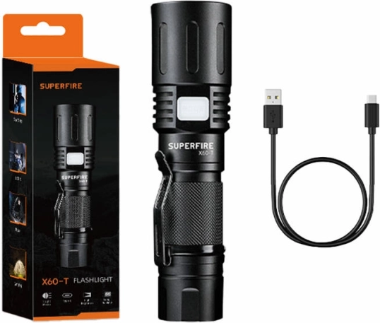 Superfire X60-T zseblámpa USB töltés, 1500lm